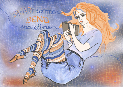 Smart Women Bend Spacetime - Girl Reading - original artwork by IlluScientia 2015